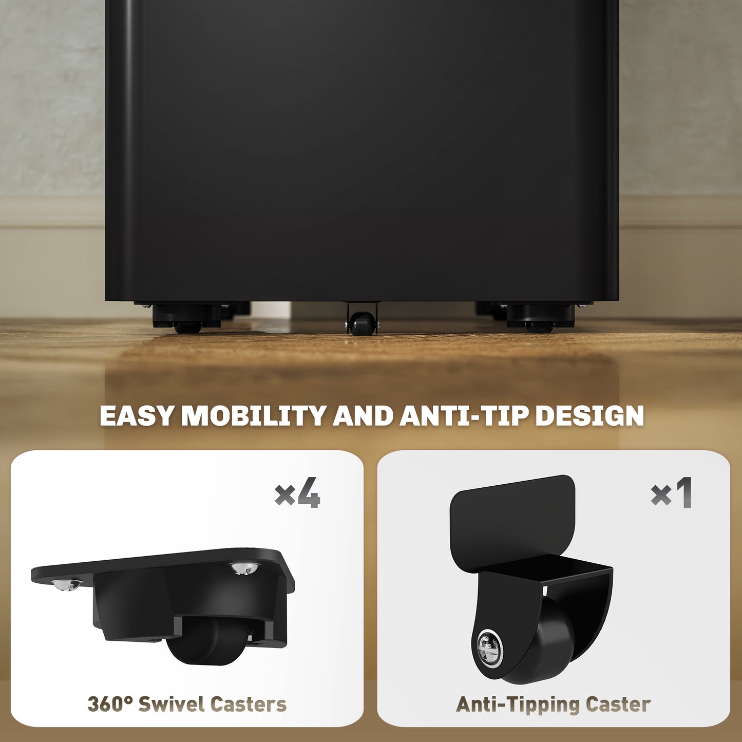 Steel Filing Cabinet with Lock and Wheels for Home Office, Black