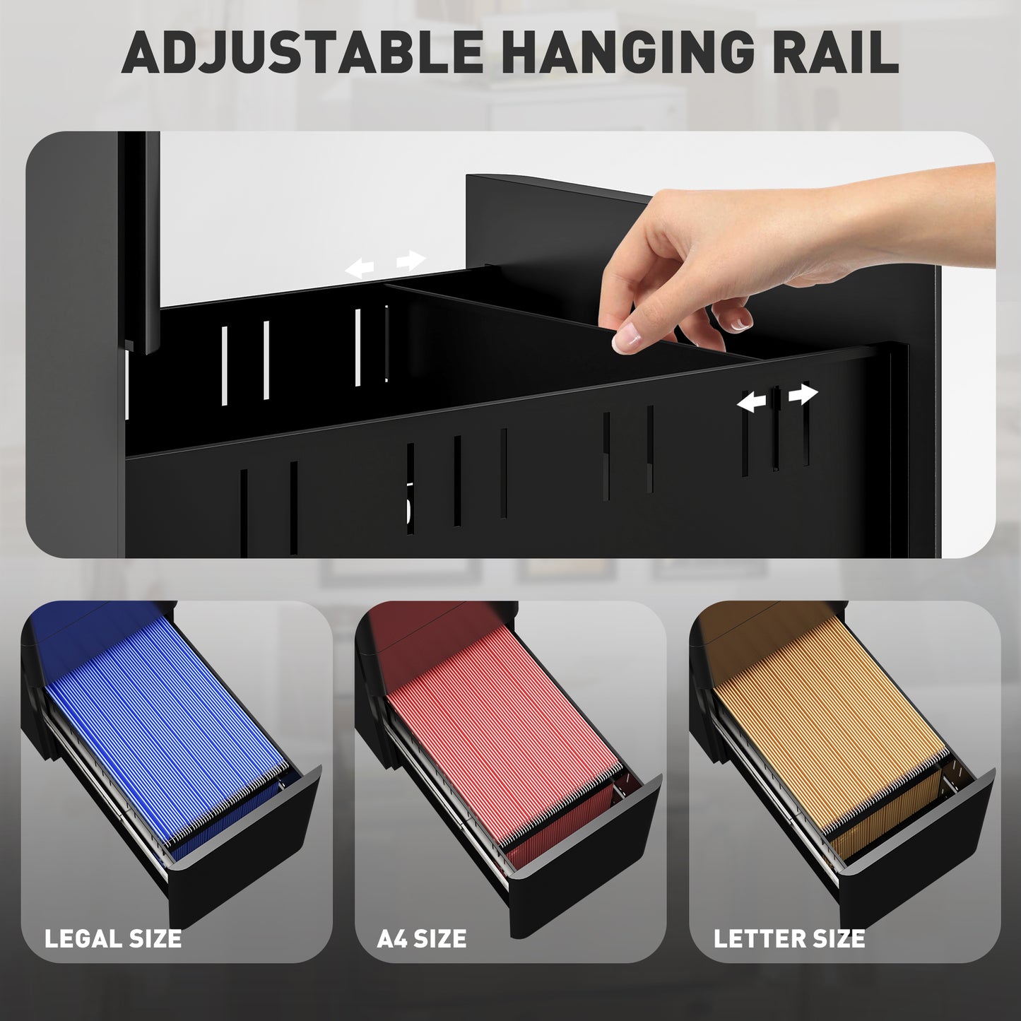 Steel Filing Cabinet with Lock and Wheels for Home Office, Black