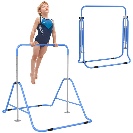 Kids Gymnastic Bar w/ Adjustable Height, Foldable Training Bar - Blue