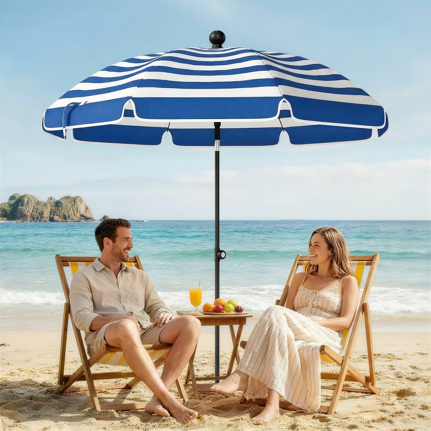 1.8 m Beach Umbrella Parasol with Sand Anchor, Tilt, Blue/White