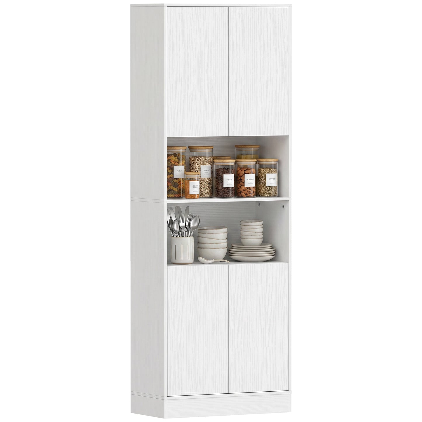 170cm Kitchen Pantry Cabinet with Soft-Close Hinges, White Wood Effect