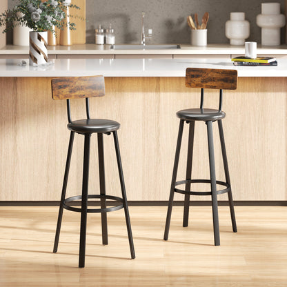 Barstools Set of 2 with Padded Seat Backrest Rustic Brown Black