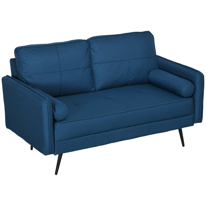 143cm Loveseat Sofa for Bedroom Upholstered 2 Seater Sofa with Back Cushions and Pillows, Blue