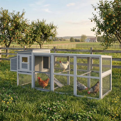 Large Chicken Coop, Wooden Hen House with Covered Run