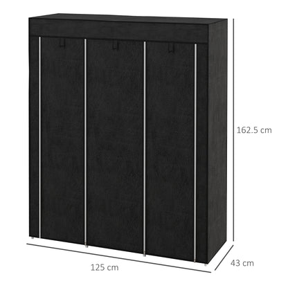 Fabric Portable Wardrobe with 8 Shelves 2 Hanging Rails, Black
