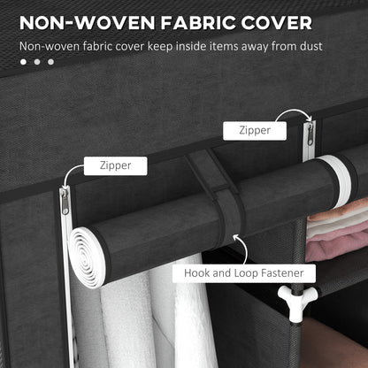 Fabric Portable Wardrobe with 8 Shelves 2 Hanging Rails, Black