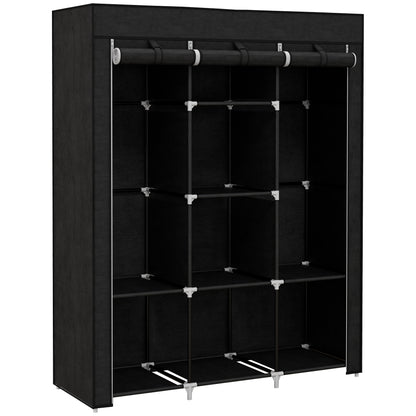 Fabric Portable Wardrobe with 8 Shelves 2 Hanging Rails, Black