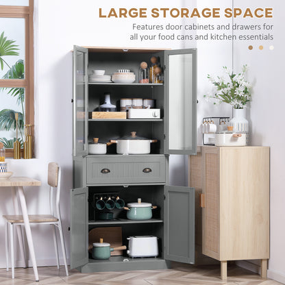 Tall Kitchen Cupboard, 5-tier Storage Cabinet with Adjustable Shelves