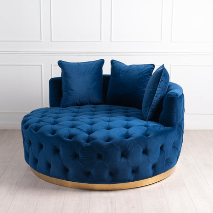 Frankfurt Loveseat - Navy Blue - Brass Base