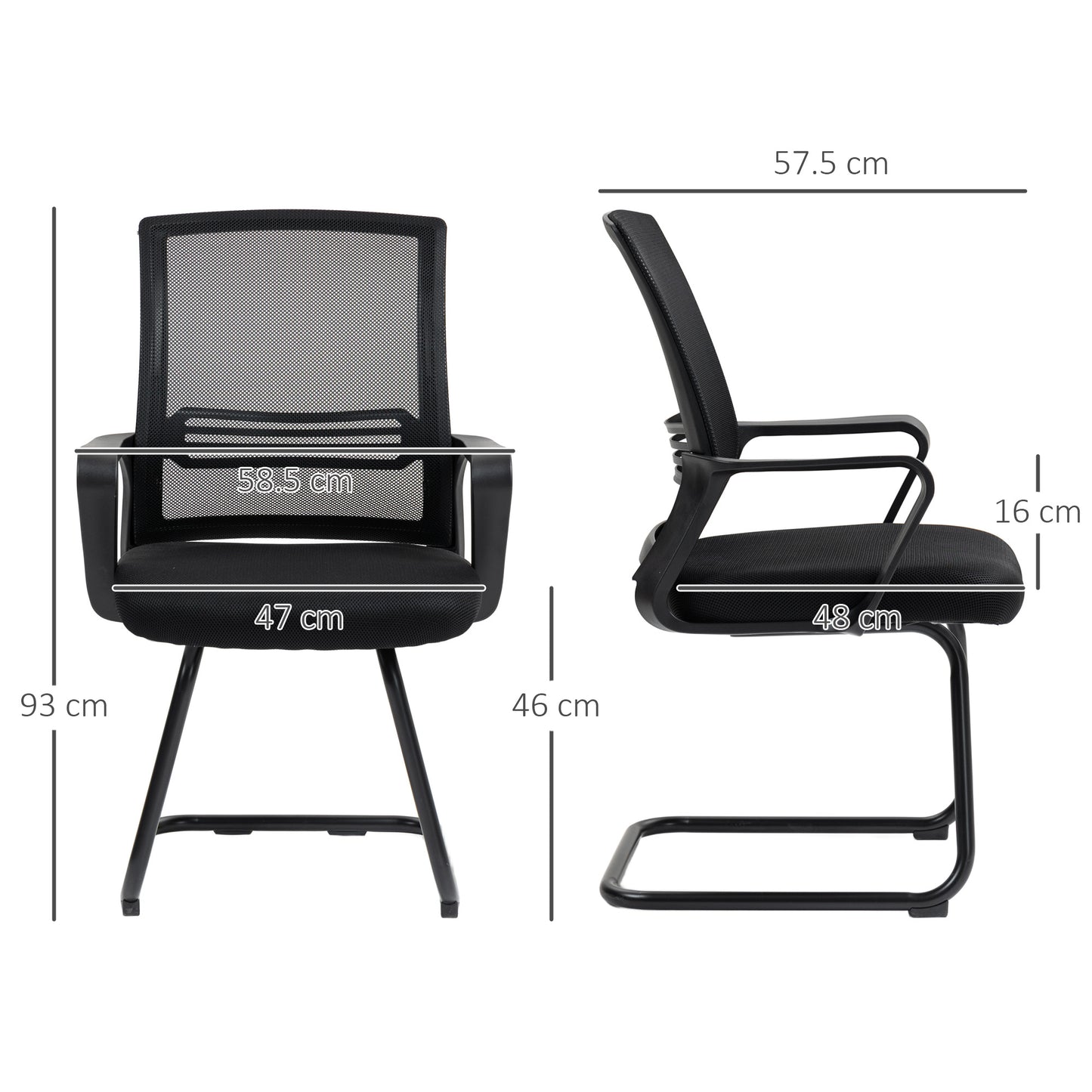 Meeting Office Chair, Mesh Reception Chair with Sled Base, Black