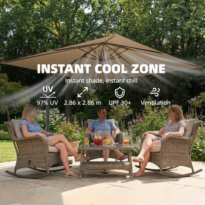 3 x 3 m Garden Cantilever Parasol w/ Light, Cover, Wind Protection