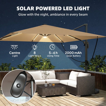 3 x 3 m Garden Cantilever Parasol w/ Light, Cover, Wind Protection