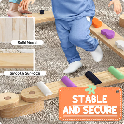 Wooden Balance Beam for Kids 3-8 Years Indoor Outdoor Use