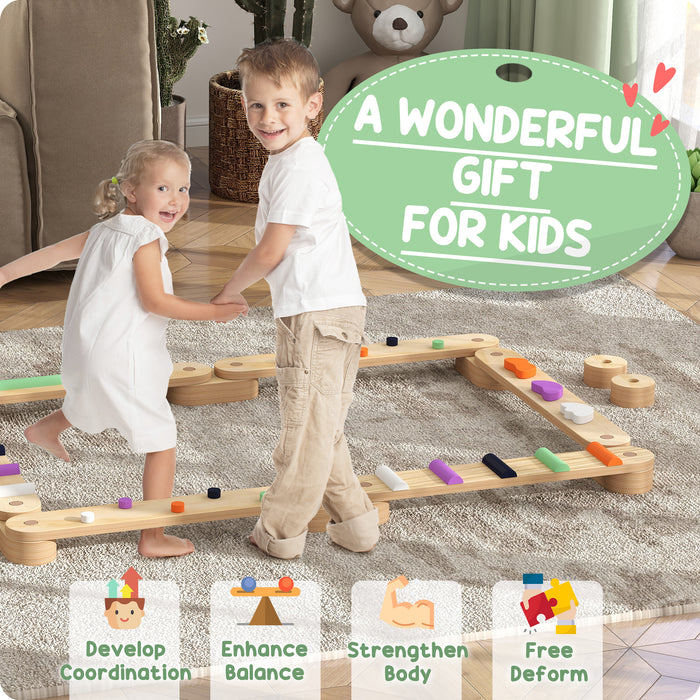 Wooden Balance Beam for Kids 3-8 Years Indoor Outdoor Use