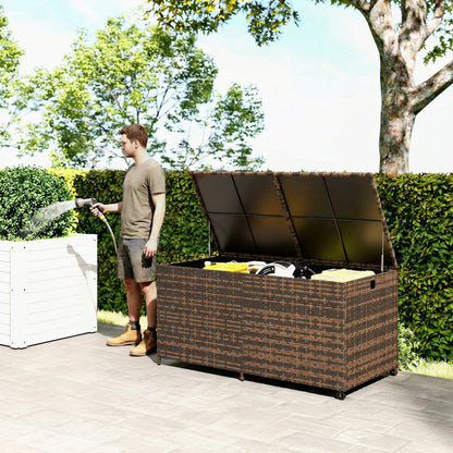 650L Garden Storage Box with Wheels, Waterproof Liner, Mixed Brown