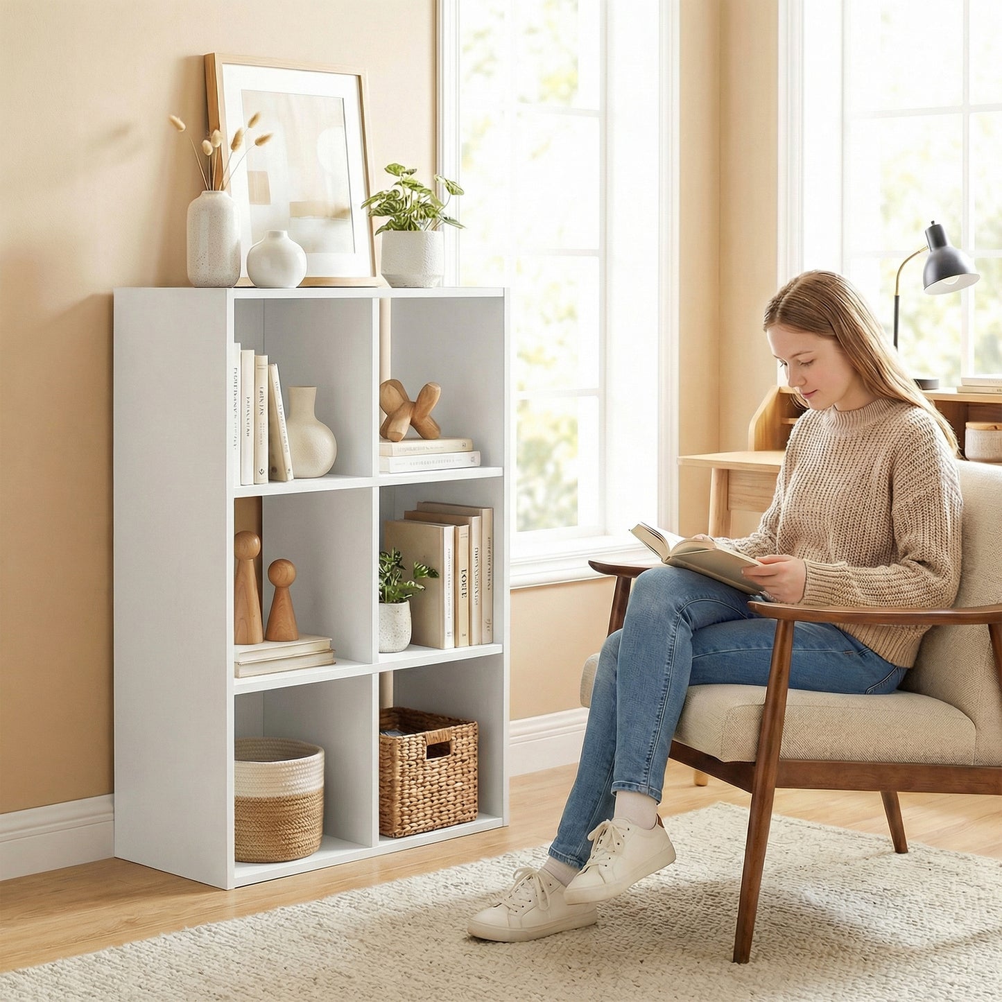 Industrial Storage Shelf, Bookcase, Bookshelf, White Wood Effect