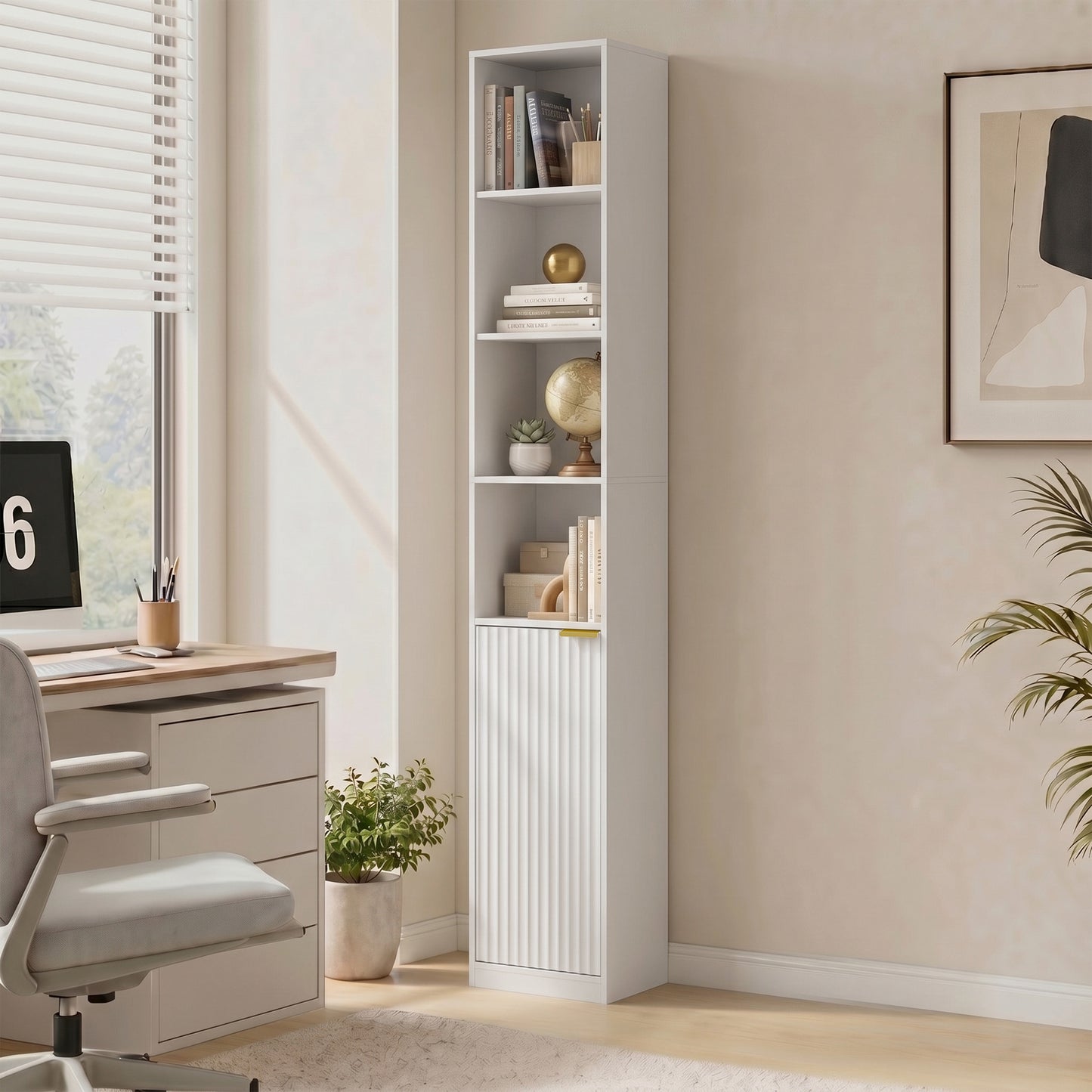 Bookcase Adjustable Shelf 6-Tier White Wood Effect