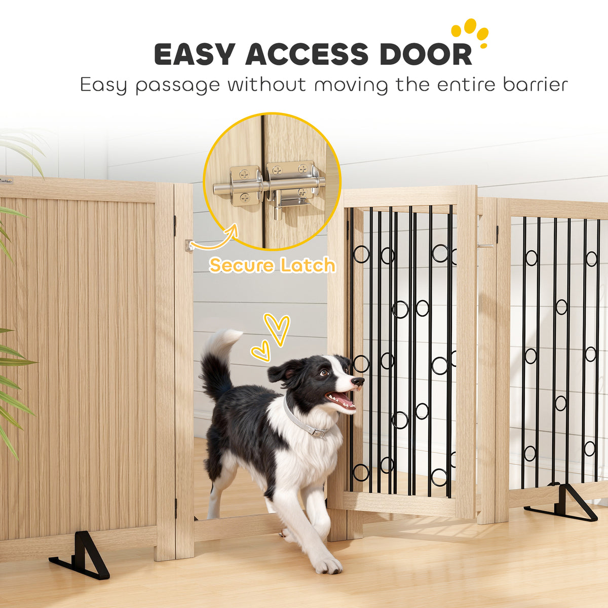 4 Panel Freestanding Pet Gate Foldable with Door for Stairs, Doorway