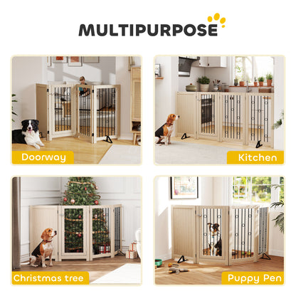 4 Panel Freestanding Pet Gate Foldable with Door for Stairs, Doorway