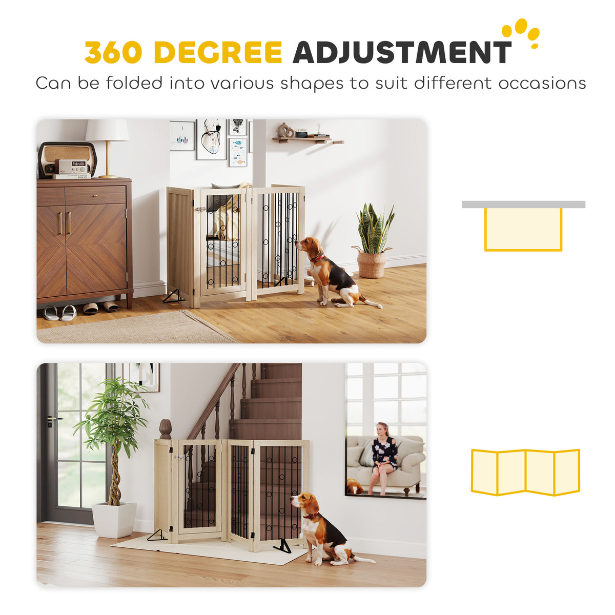 4 Panel Freestanding Pet Gate Foldable with Door for Stairs, Doorway