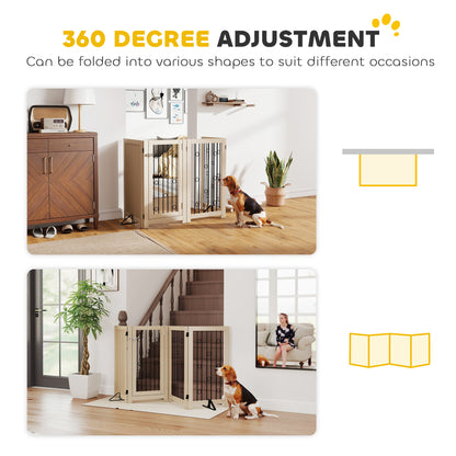 4 Panel Freestanding Pet Gate Foldable with Door for Stairs, Doorway
