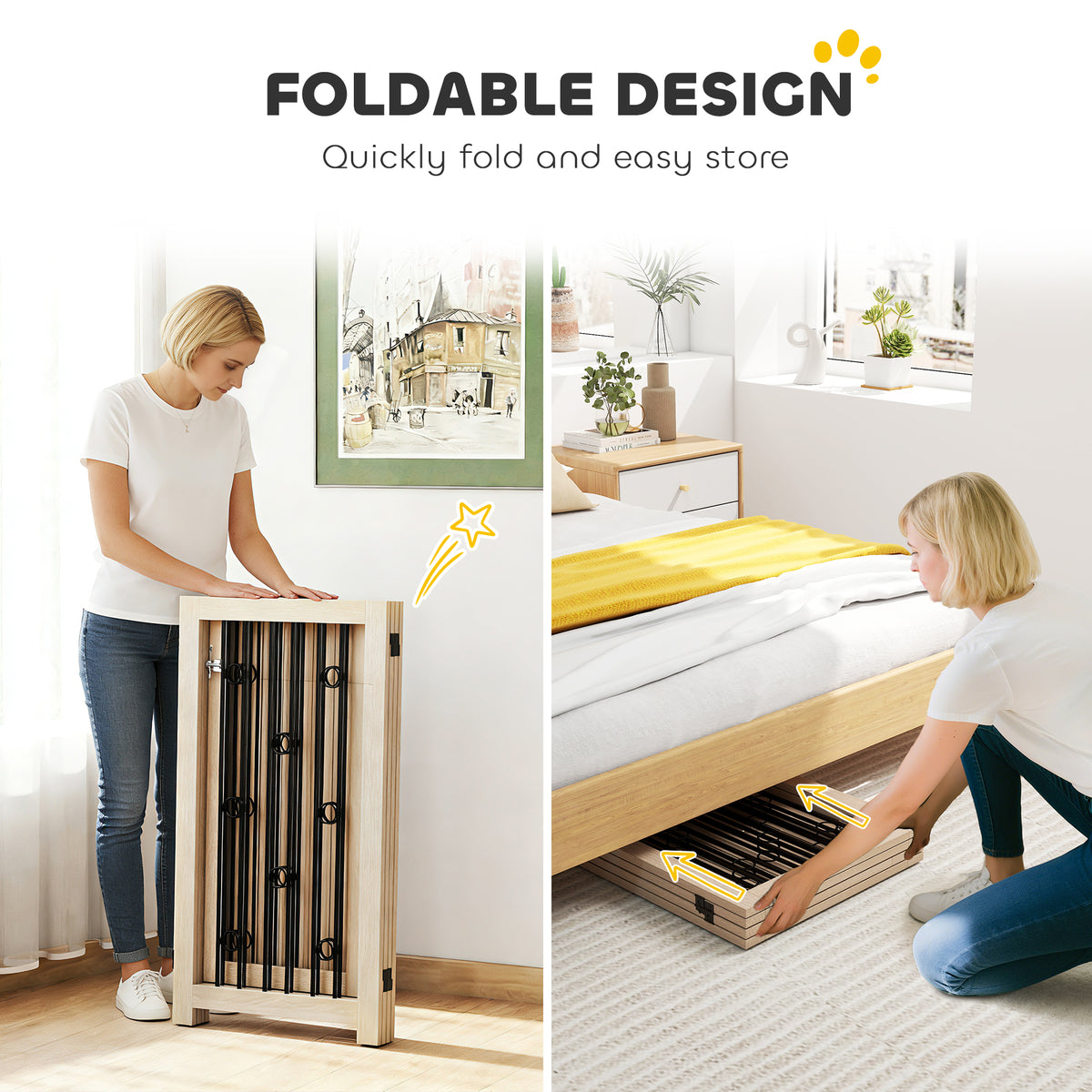 4 Panel Freestanding Pet Gate Foldable with Door for Stairs, Doorway