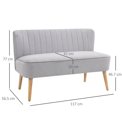 Velvet-Feel Double Sofa w/ Wood Frame Foam Padding