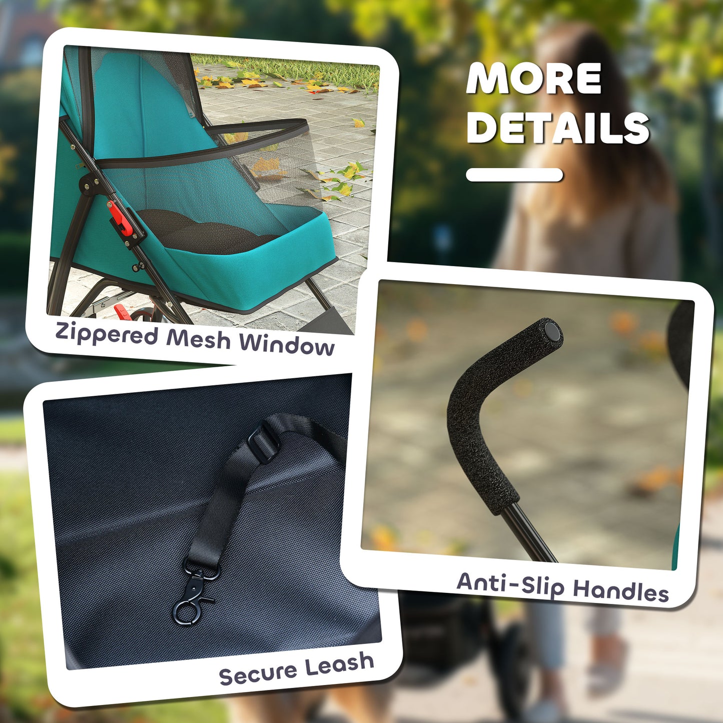 Foldable Dog Stroller with Mesh Windows for Mini Dogs, Dark Green