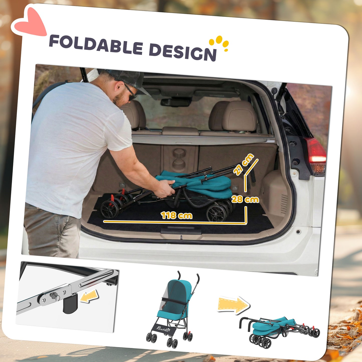 Foldable Dog Stroller with Mesh Windows for Mini Dogs, Dark Green