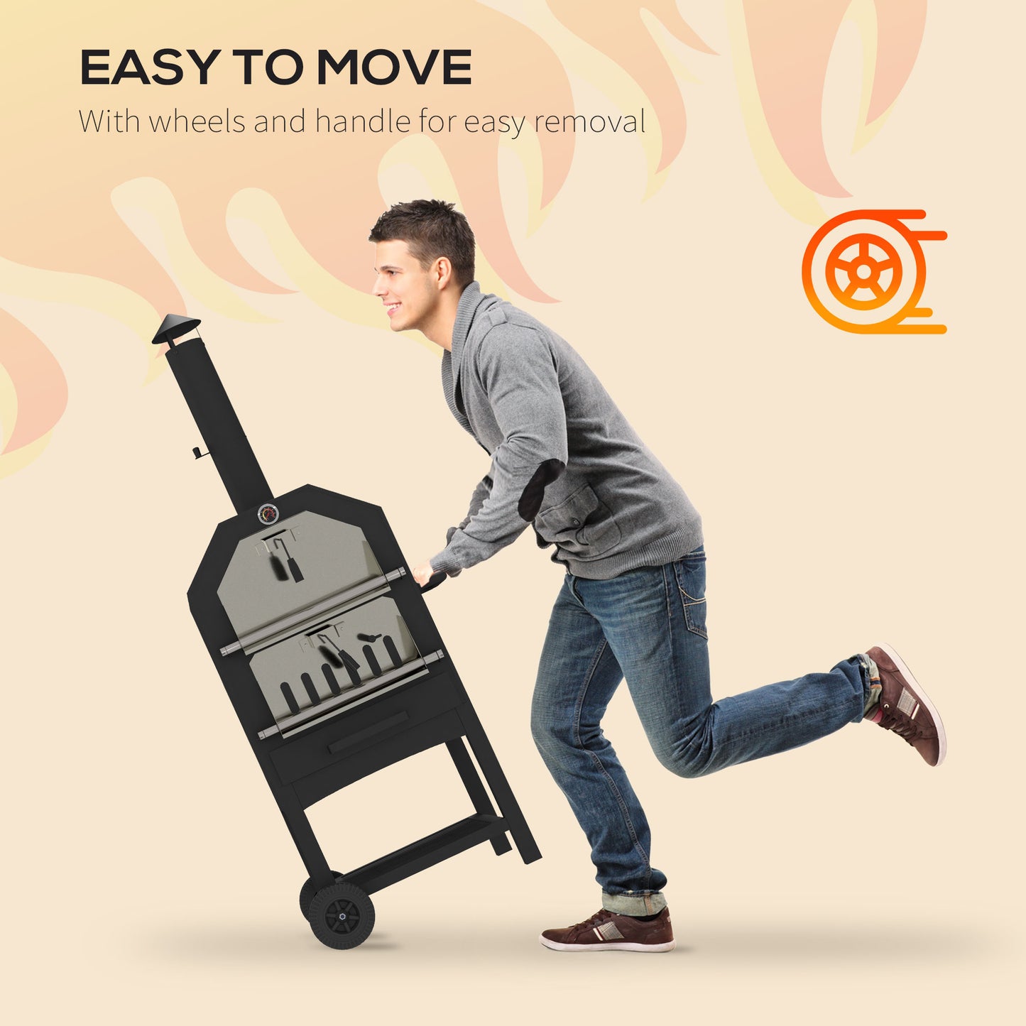 Steel 3-Tier Outdoor Pizza Oven Charcoal BBQ Grill, Black