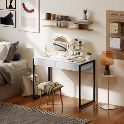 Modern Home Office Desk with High Gloss 2 Drawers Finish White Black