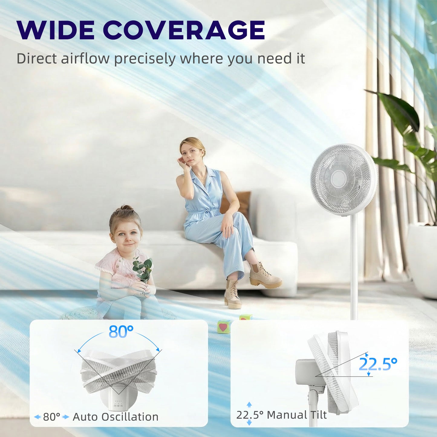 40 cm Standing Pedestal Fan, Quiet Electric Cooling Floor Fan, White