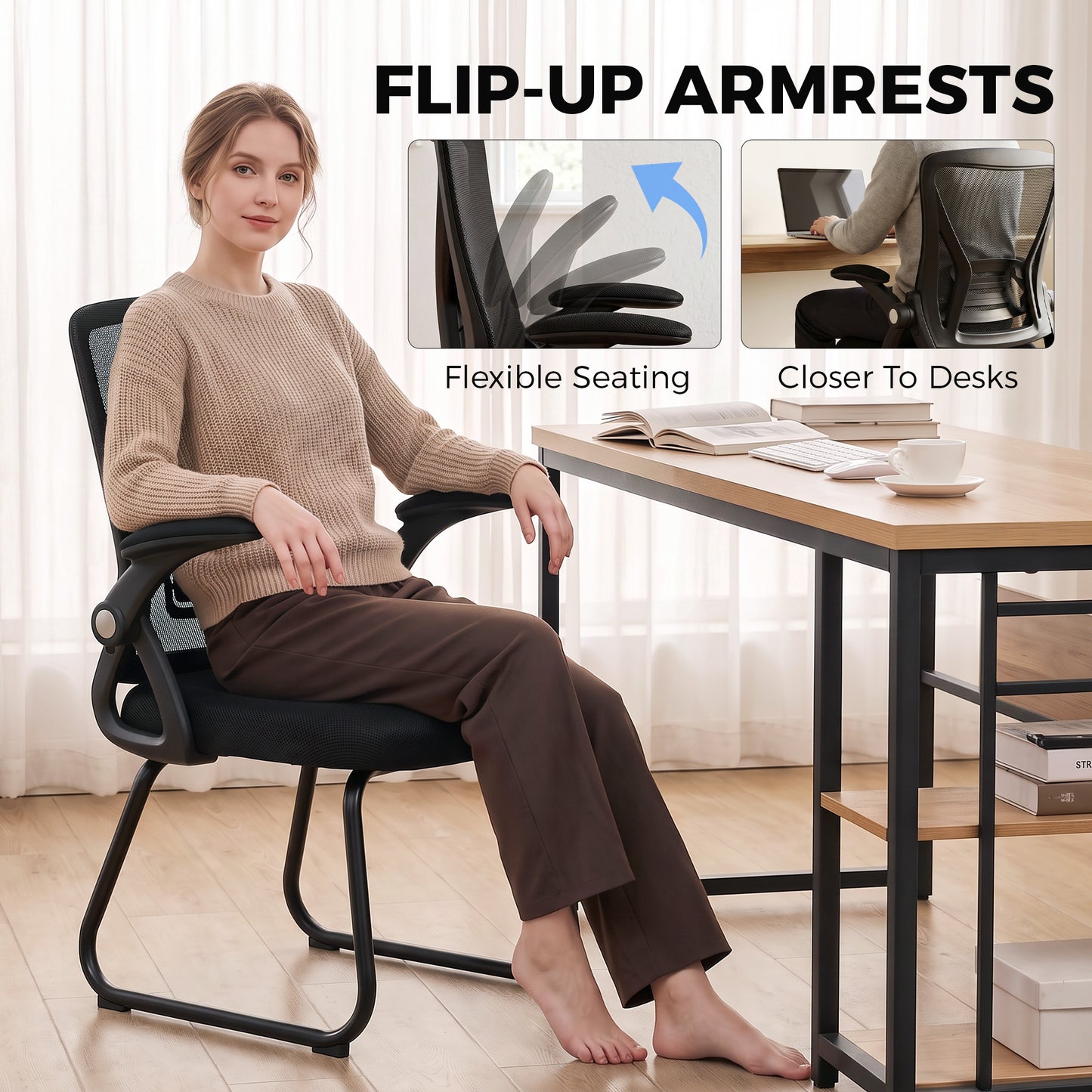 Office Chair with Mesh Backrest and Steel Legs, Black