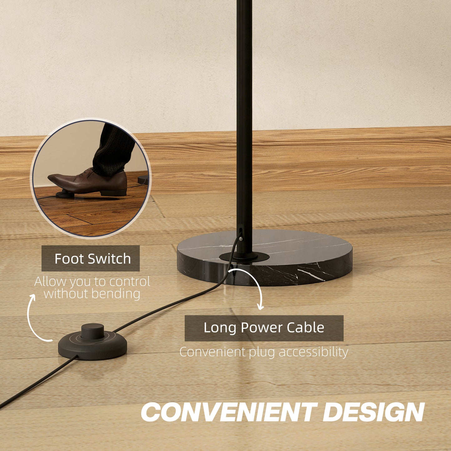 Arc Floor Lamp for Living Room, Free Standing Tall Lamp, Black