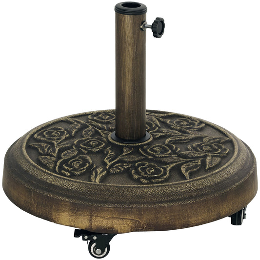Parasol Base with Wheels, Floral Rose Pattern, Bronze