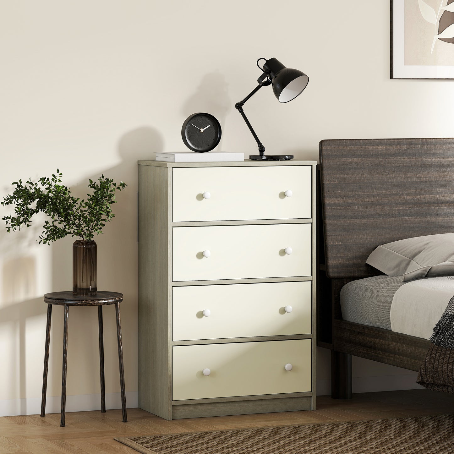 Chest of Drawers, 4 Drawer Dresser for Bedroom, White and Grey