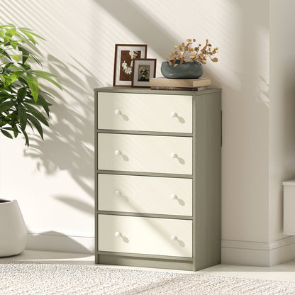 Chest of Drawers, 4 Drawer Dresser for Bedroom, White and Grey