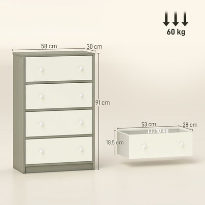 Chest of Drawers, 4 Drawer Dresser for Bedroom, White and Grey