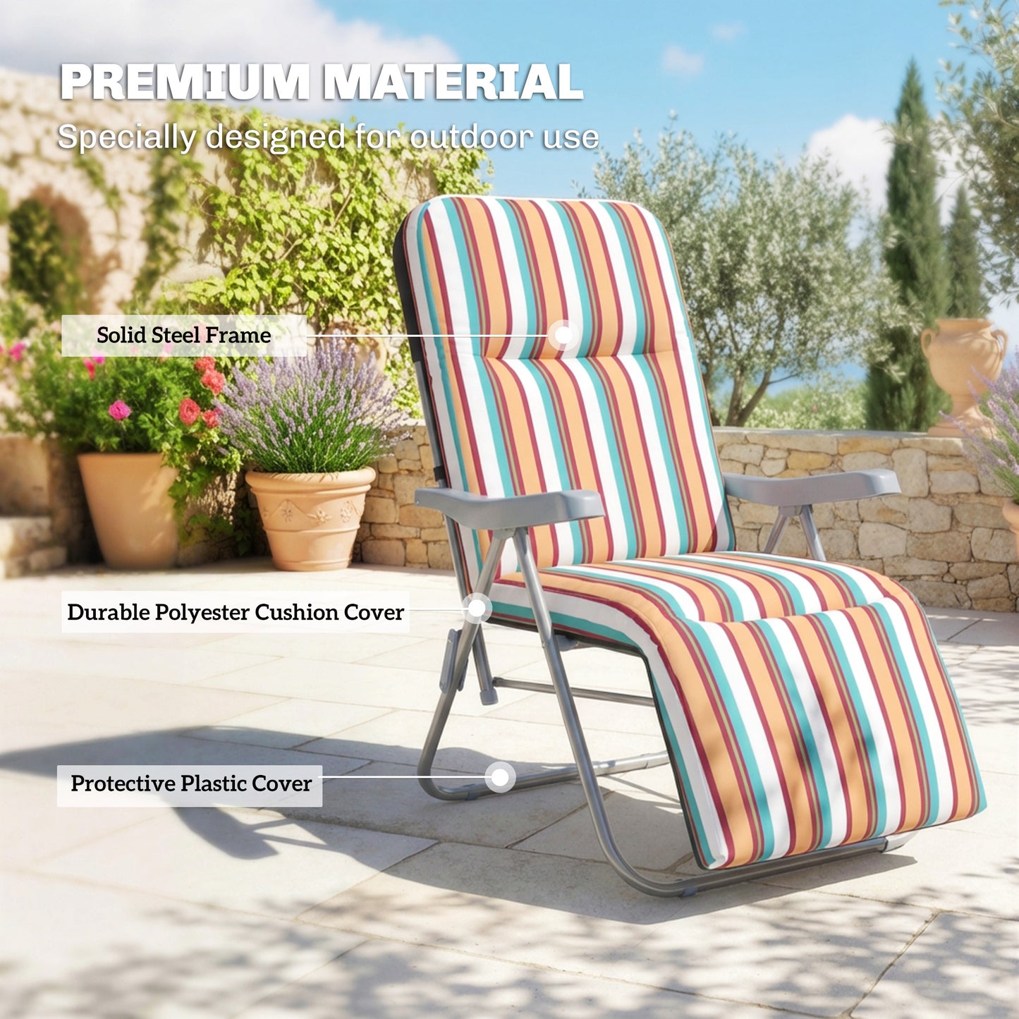 Set of 2 Adjustable Sun Lounger Recliner Reclining Seat Multicolour