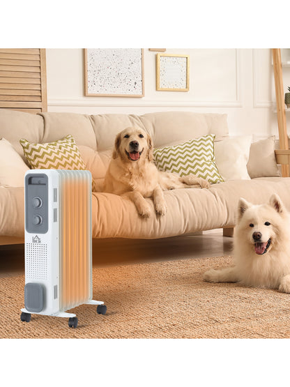 Oil Filled Radiator Portable Heater W/ 9 Fin, 3 Heat Settings White