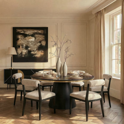 Brewster 6-8 Seat Black Dining Table and 6 Hera Dining Chairs
