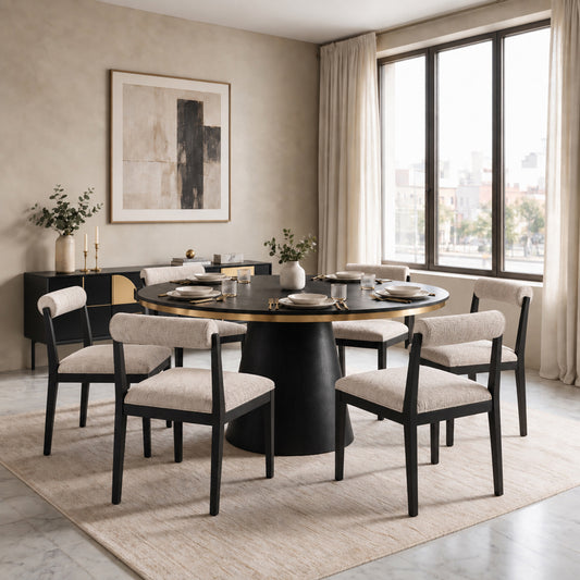 Brewster 6-8 Seat Black Dining Table and 6 Hera Dining Chairs