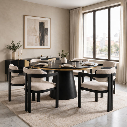 Brewster 6-8 Seat Black Dining Table and 6 Jolie Dining Chairs