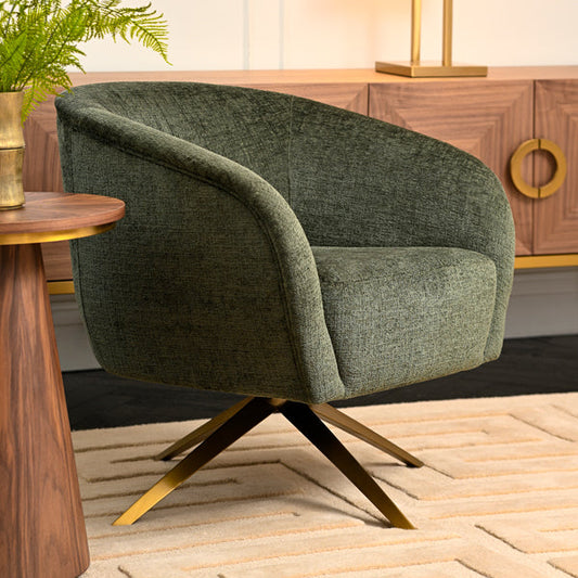 Brodie Swivel Chair – Forest Green – Brass Base