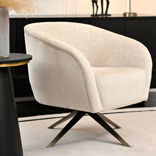 Brodie Swivel Chair – Light Taupe Chenille – Bronze Base