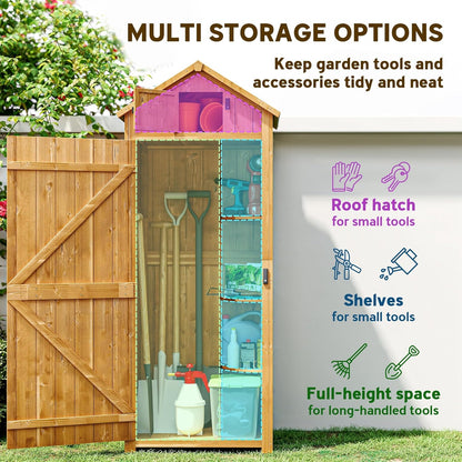 Wooden Garden Storage Shed Utility Gardener Cabinet w/ 3 Shelves and 2 Door, 191.5cm x 79cm x 49cm, Natural Wood Effect