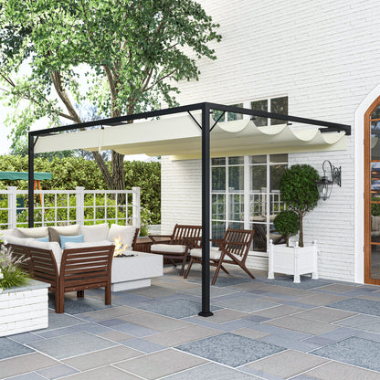 4 x 3(m) Outdoor Pergola Retractable Canopy Wall Mounted, Cream