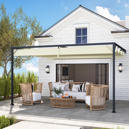 4 x 3(m) Outdoor Pergola Retractable Canopy Wall Mounted, Cream