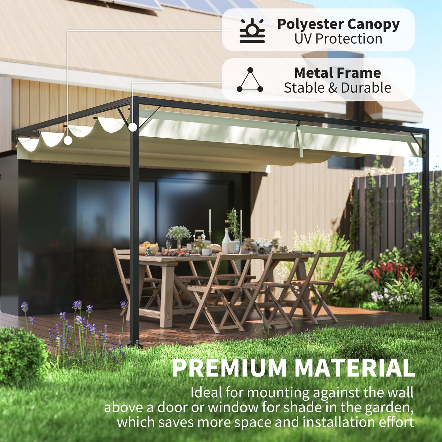 4 x 3(m) Outdoor Pergola Retractable Canopy Wall Mounted, Cream