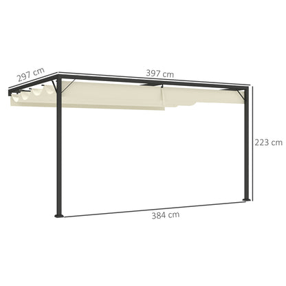 4 x 3(m) Outdoor Pergola Retractable Canopy Wall Mounted, Cream